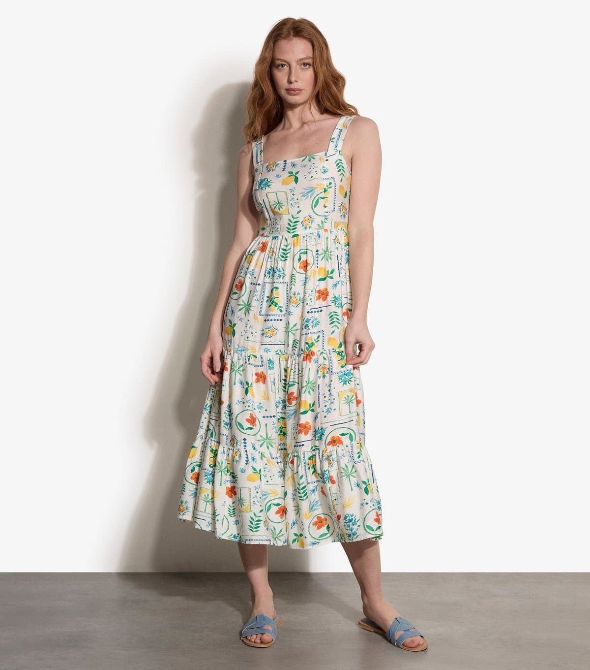 Apricot Women's Cream Postcard Print Midi Dress Apricot New Look