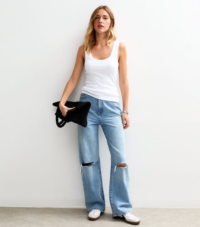 New Look Women's White Wide Strap Scoop Neck Ribbed Vest New Look - 3