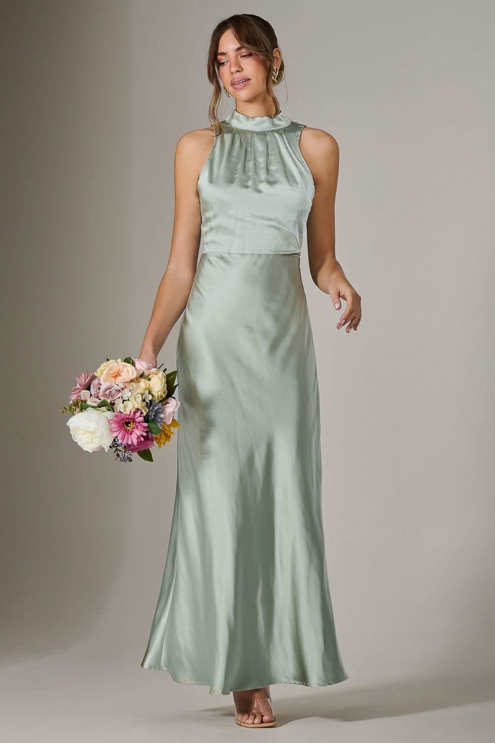 Jolie Moi Jolie Moi Women's Halter Neck Maxi Dress in Green
