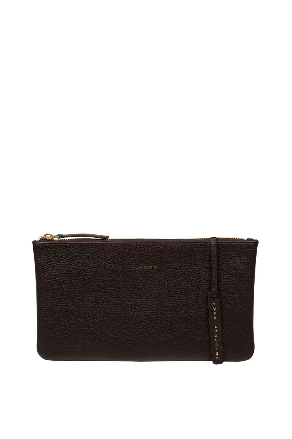 Pure Luxuries London Pure Luxuries London Dark Brown Leather Clutch Bag