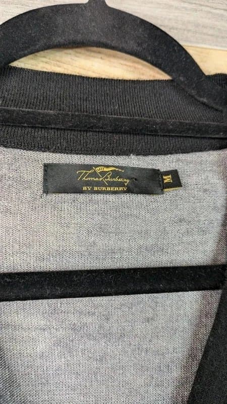 Thomas Burberry Thomas Burberry Jumper Mens Medium Grey Black Fine Knit Sweater Wool Silk Blend
