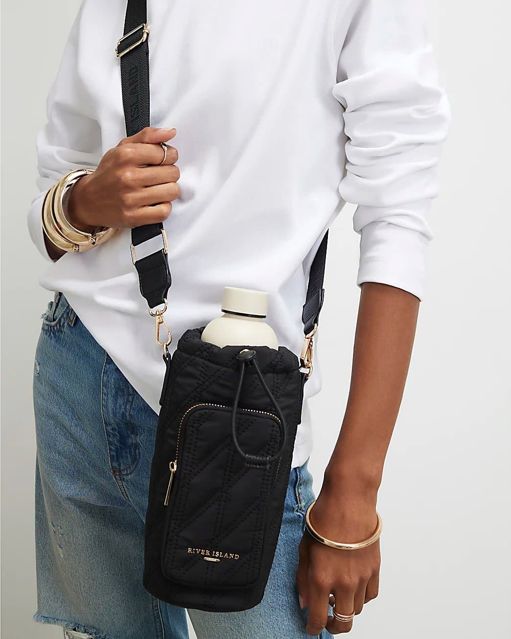 River Island River Island Womens Black Quilted Water Bottle Holder