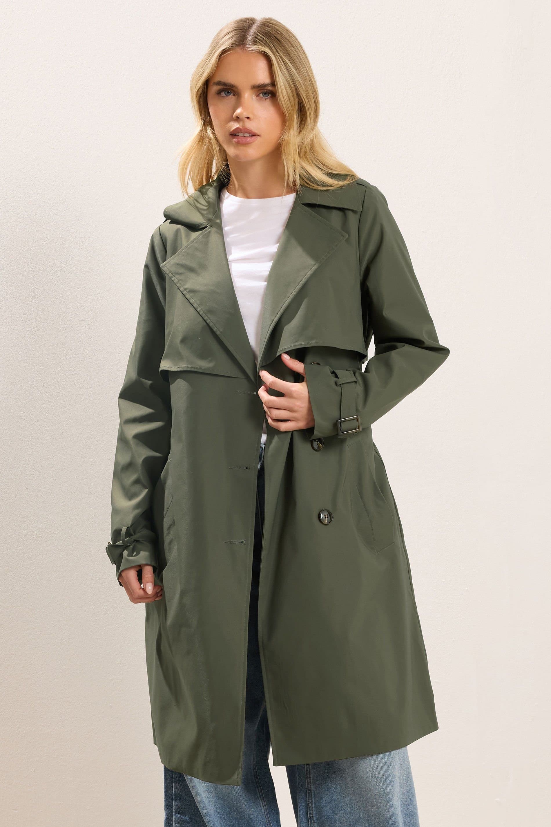 PixieGirl PixieGirl Women's Petite Trench Coat in Dark Green
