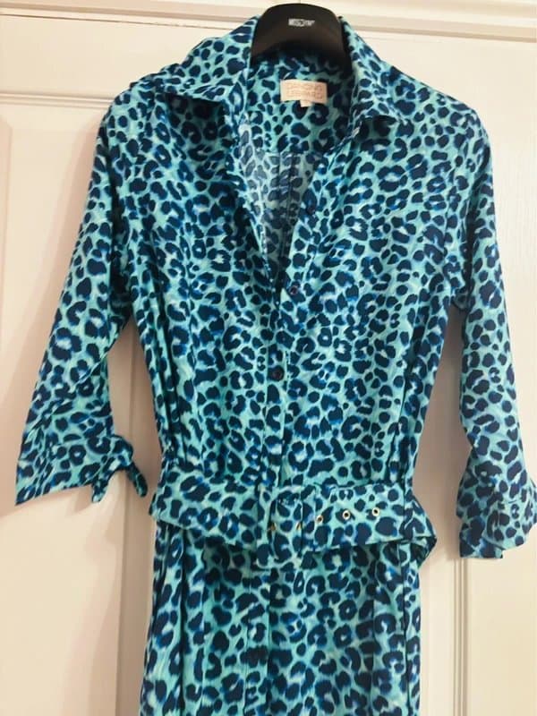 Dancing Leopard Dancing leopard turquoise cute plunge shirt dress wedding work party pockets 10-12 same day post