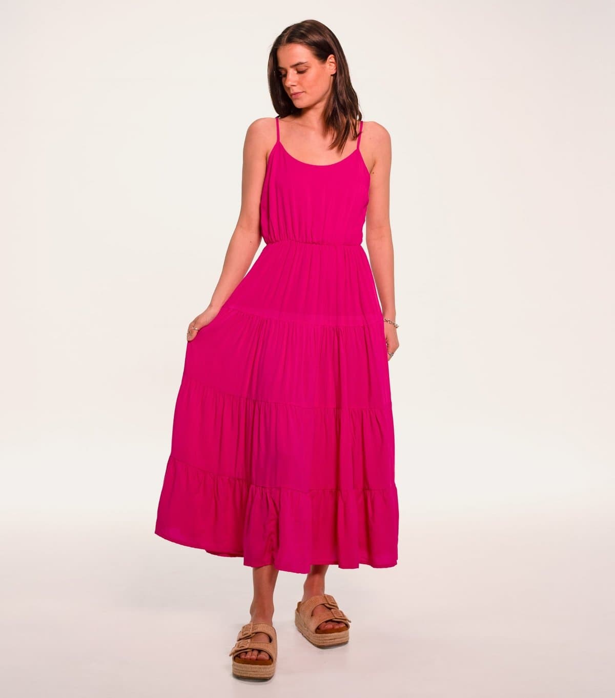 Sunshine Soul Women's Bright Pink Tiered Cami Midi Dress Sunshine Soul New Look
