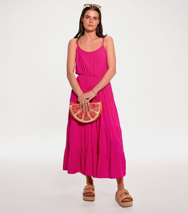 Sunshine Soul Women's Bright Pink Tiered Cami Midi Dress Sunshine Soul New Look - 2
