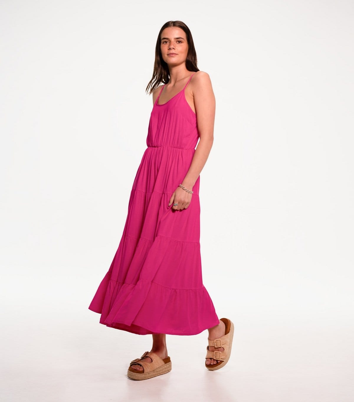 Sunshine Soul Women's Bright Pink Tiered Cami Midi Dress Sunshine Soul New Look - 4