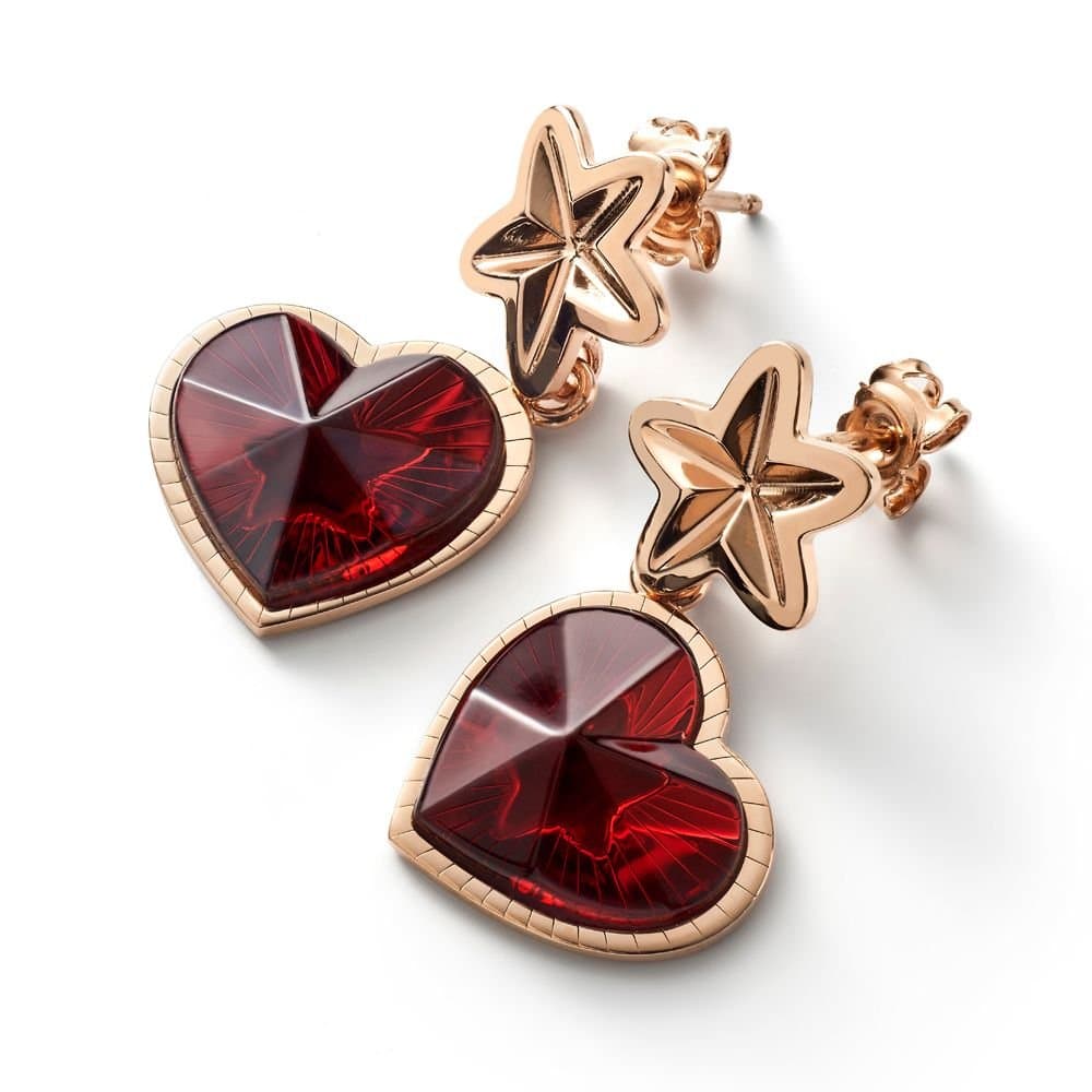 baccarat Baccarat Vermeil Red Crystal Heart & Star Drop Earrings
