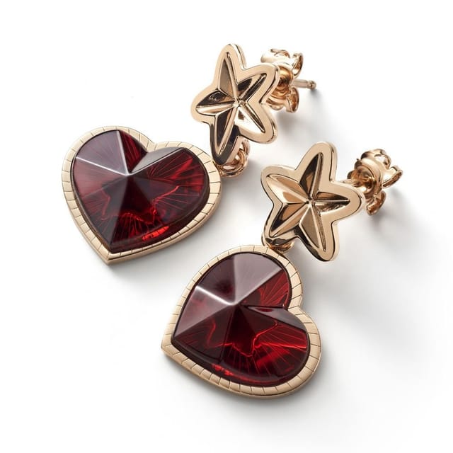 baccarat baccarat Women's Vermeil - 'Etoile Mon Coeur' - Red Crystal Heart & Star Drop Design - Earrings - 2