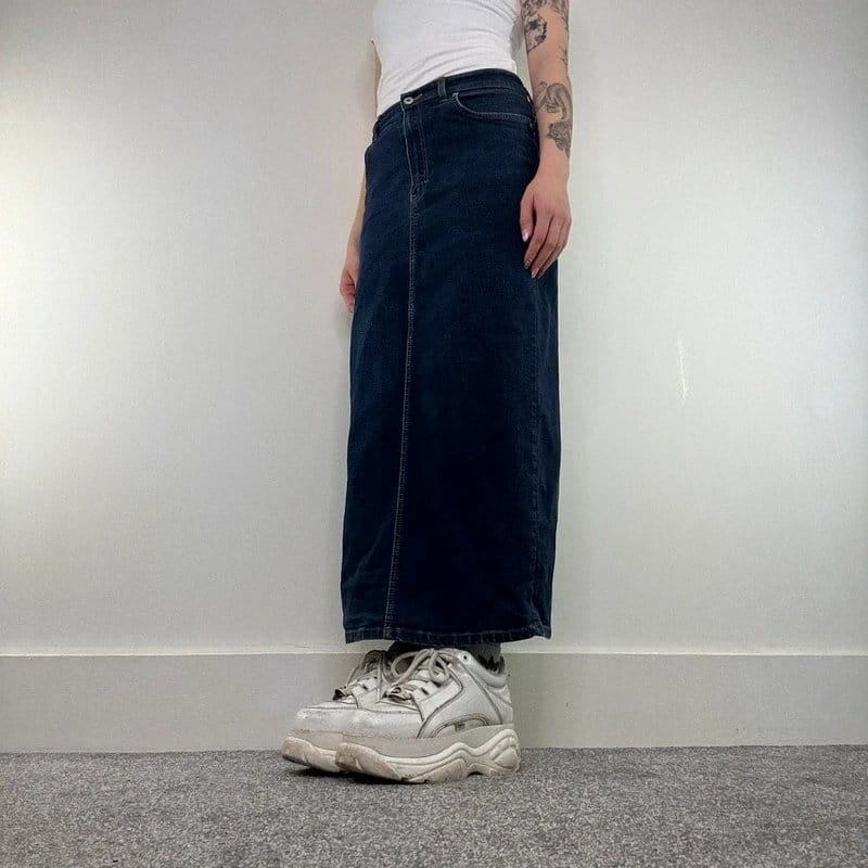 Vintage Blue Denim Maxi Skirt