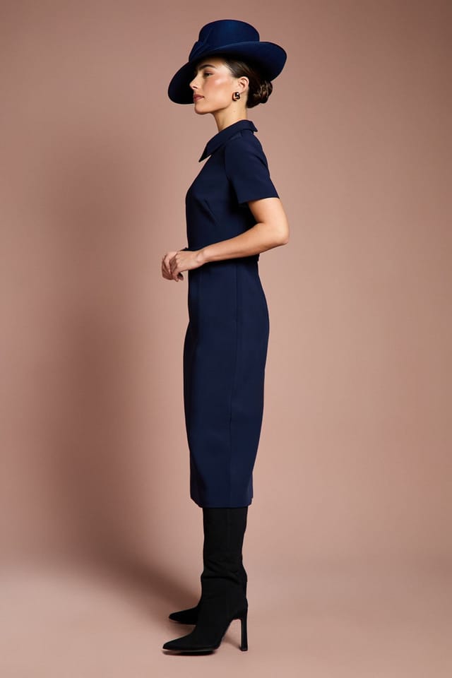 Coast Coast Women's Lisa Tan Belted Full Skirt Crepe Midi Dress in Navy - 2