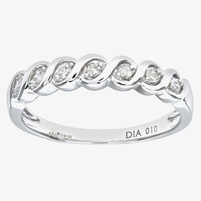 T.H.Baker T.H.Baker Women's 9ct White Gold 0.10ct Diamond Swirl Half Eternity Ring in Silver - 2