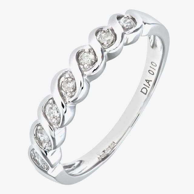 T.H.Baker T.H.Baker Women's 9ct White Gold 0.10ct Diamond Swirl Half Eternity Ring in Silver - 3