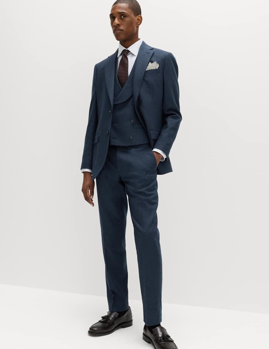 Marks & Spencer M&S Tailored Fit Italian Wool Rich Tweed Suit Jacket Navy