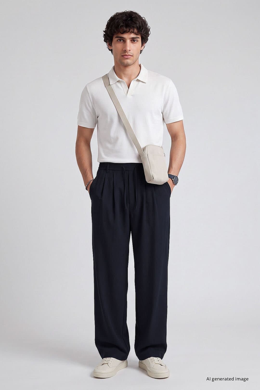 Tommy Life Tommy Life Men's Viscose Blend Wide Leg Trousers in Navy