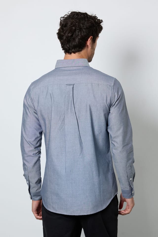 Maine Maine Men's Dark Blue Oxford Long Sleeve Shirt - 3