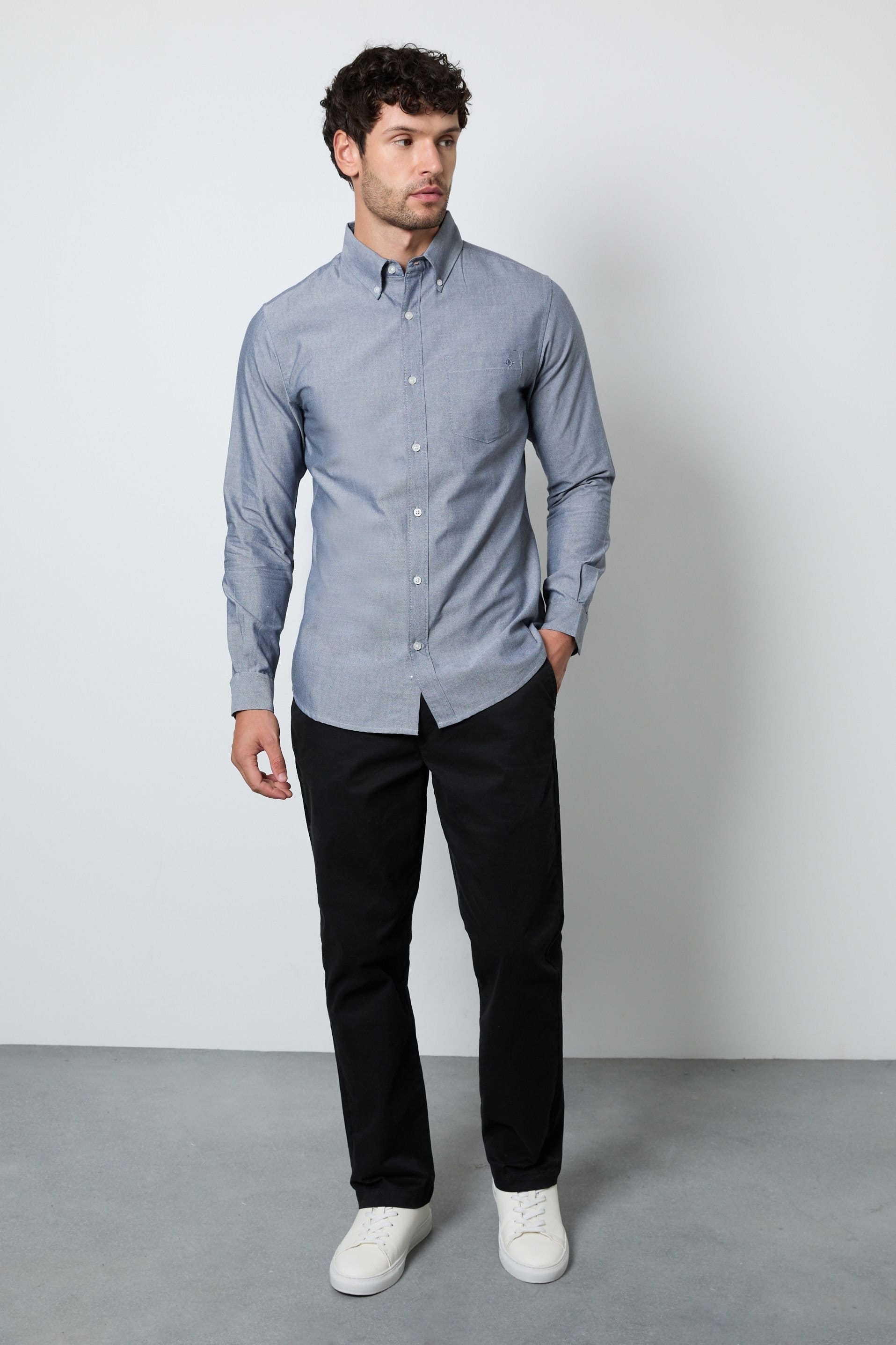Maine Maine Men's Dark Blue Oxford Long Sleeve Shirt - 4