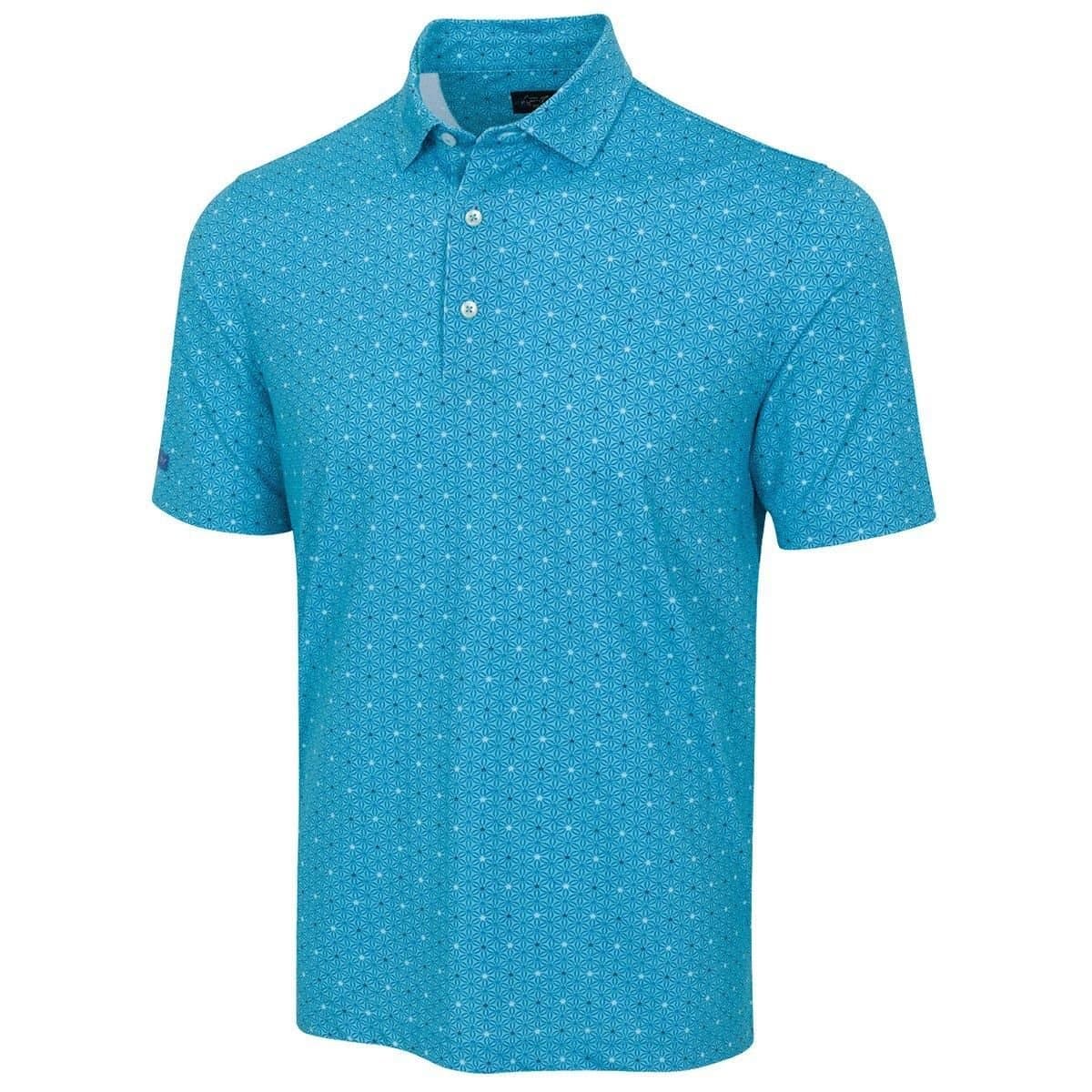 Greg Norman Greg Norman Men's Geo Aquatic Echo Golf Polo Shirt in Turquoise