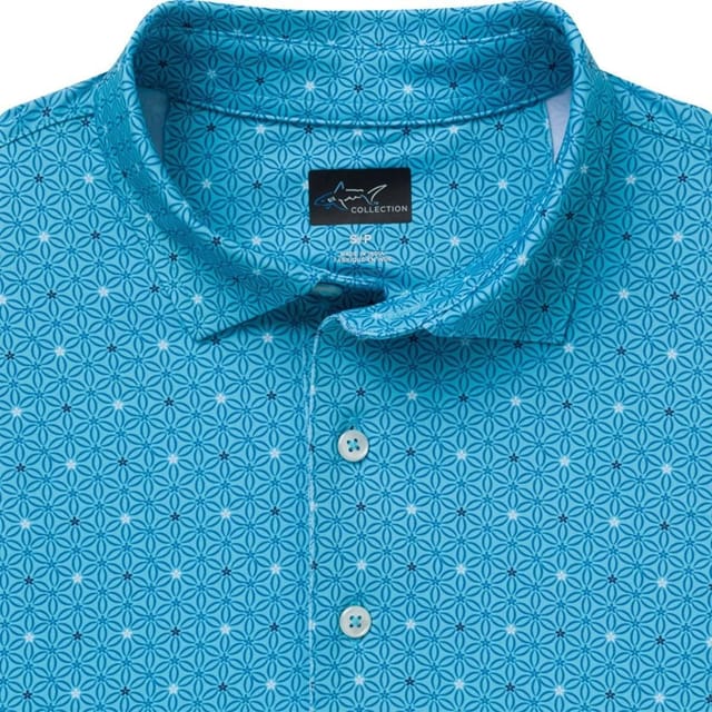 Greg Norman Greg Norman Men's Geo Aquatic Echo Golf Polo Shirt in Turquoise - 3