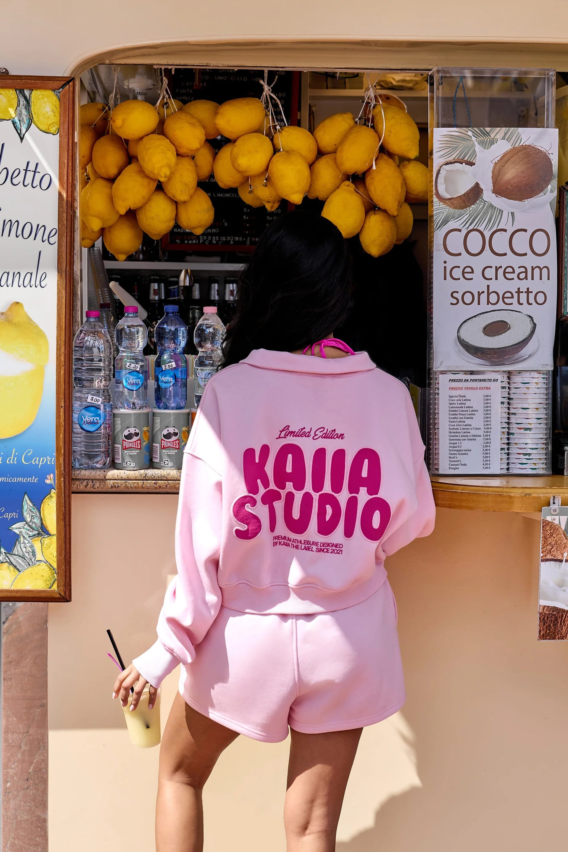 Kaiia Studio Pink Bubble Graphic Quarter Zip Sweatshirt