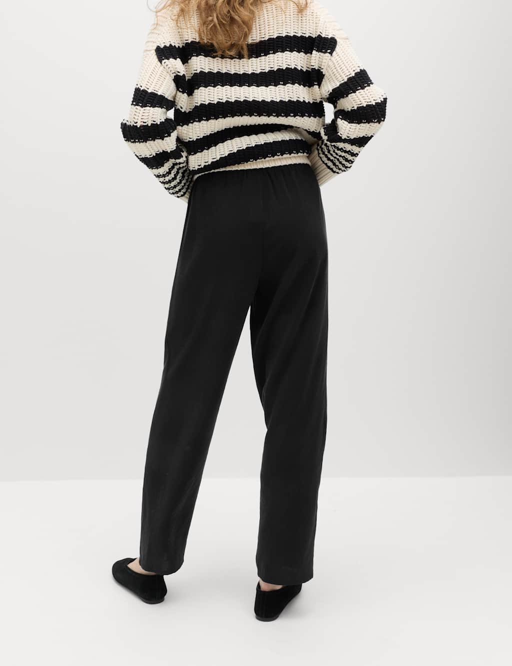 Marks & Spencer M&S Pull On Elasticated Waist Straight Leg Trousers Black - 3