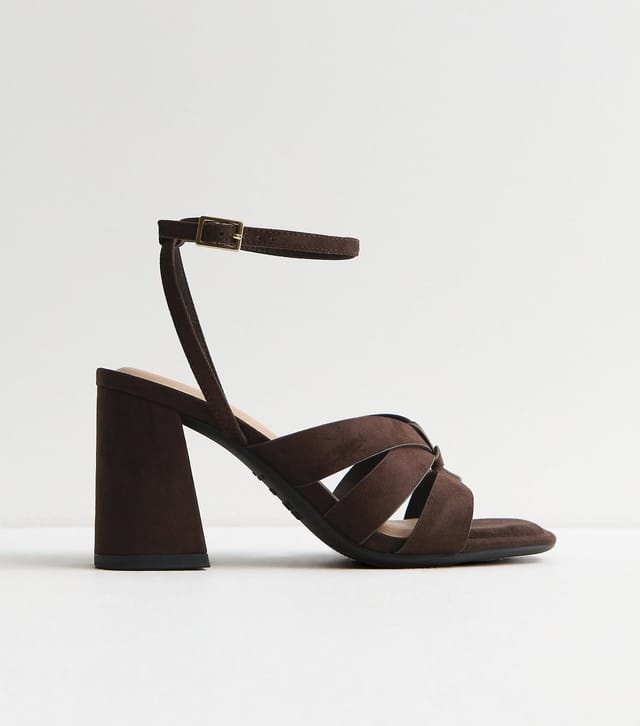 New Look Women's Wide Fit Dark Brown Faux Suede Block Heel Sandals Vegan New Look - 2