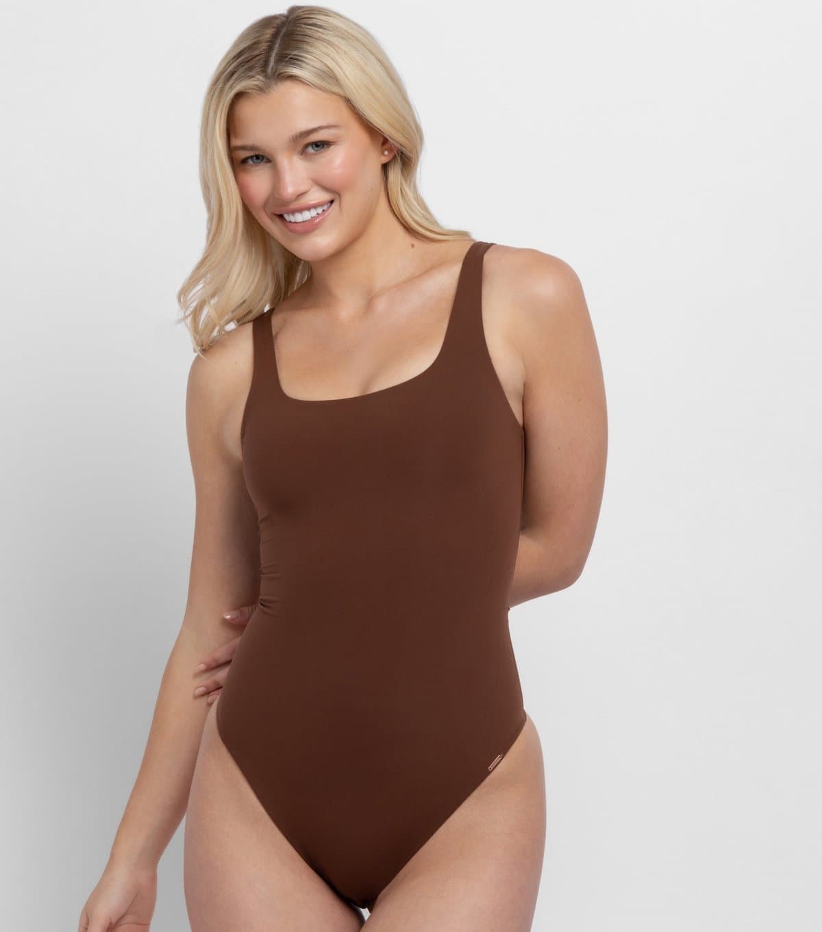 Dorina Dorina Brown Jersey Square Neck Bodysuit