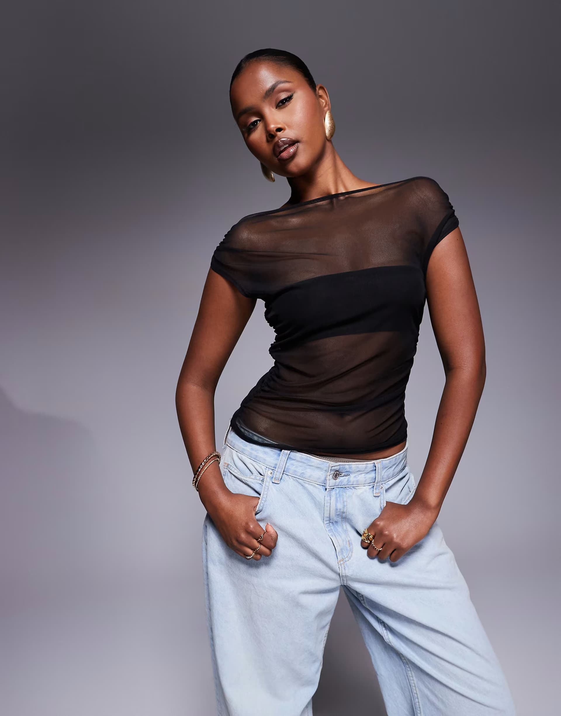 ASOS Missyempire mesh panel asymmetric top in black