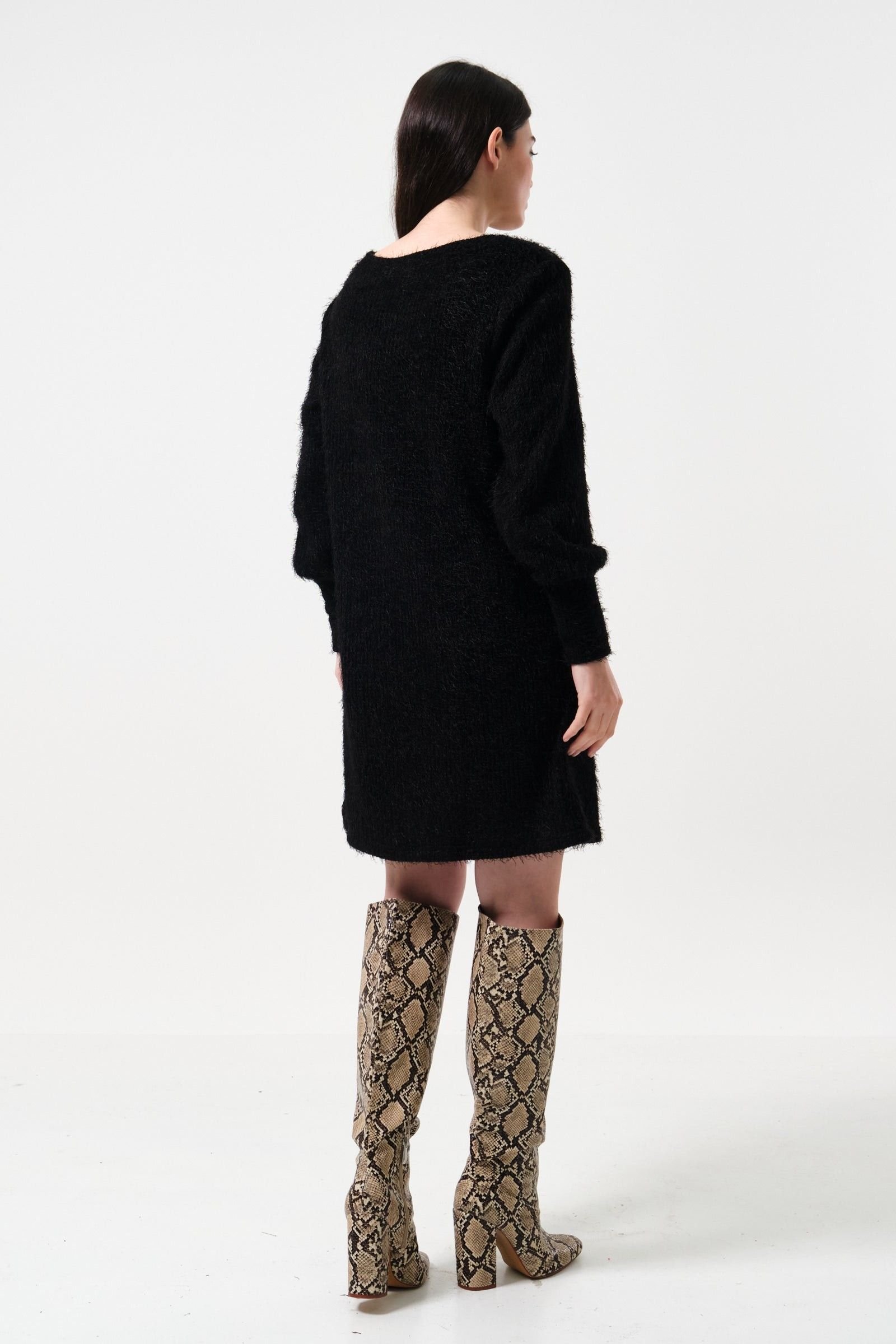 Louche Louche Women's Jenyfer Eyelash Rib Long Sleeve Mini Dress - Black - 2