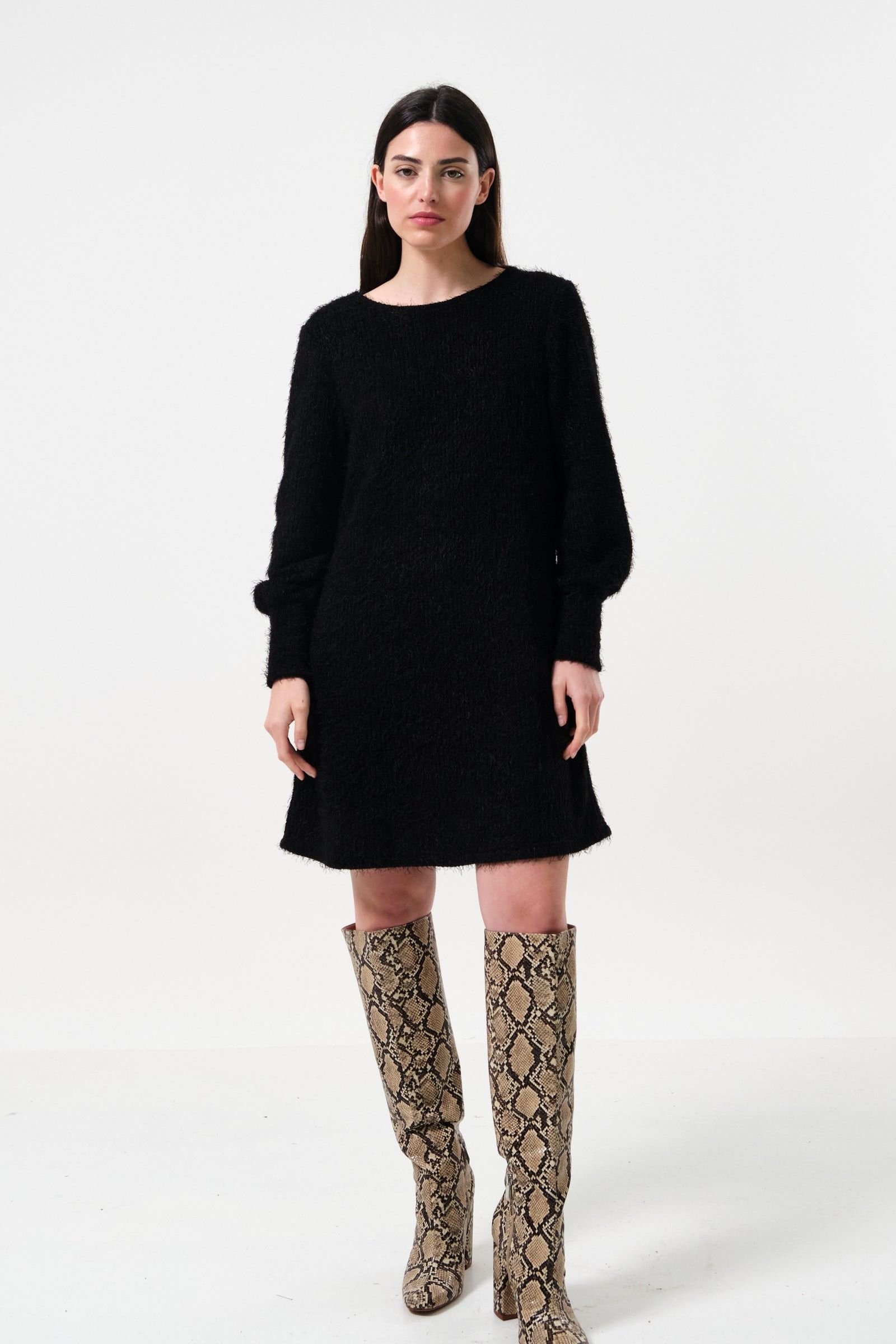 Louche Louche Women's Jenyfer Eyelash Rib Long Sleeve Mini Dress - Black - 4