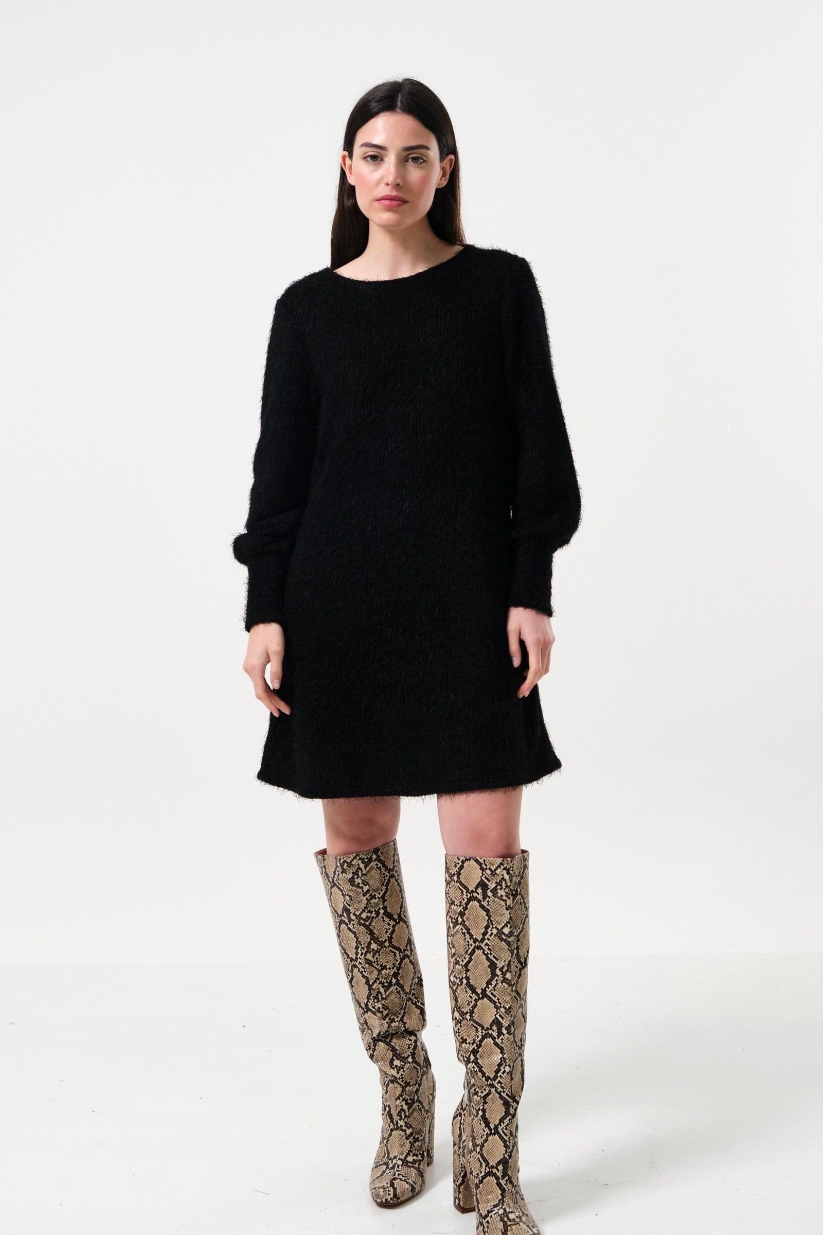 Louche Louche Women's Jenyfer Eyelash Rib Long Sleeve Mini Dress - Black - 4