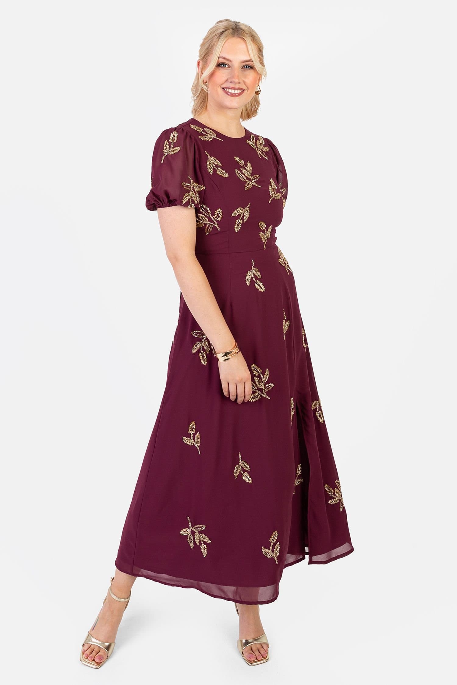 Maya Deluxe Maya Deluxe Women's Floral Short Sleeve Keyhole Back Dress in Red