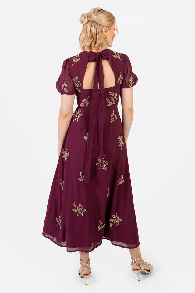 Maya Deluxe Maya Deluxe Women's Floral Short Sleeve Keyhole Back Dress in Red - 2