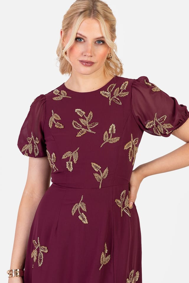 Maya Deluxe Maya Deluxe Women's Floral Short Sleeve Keyhole Back Dress in Red - 3