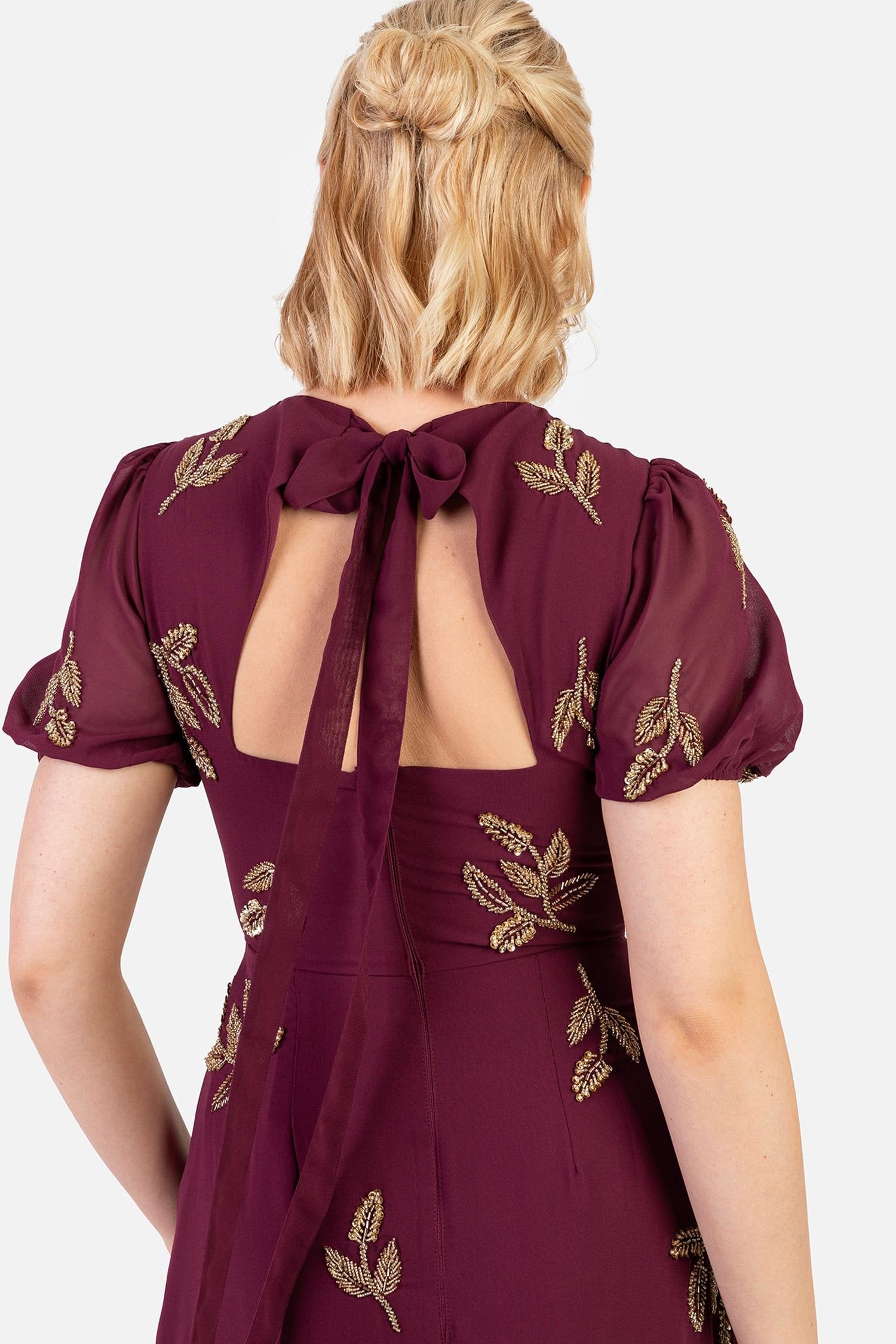 Maya Deluxe Maya Deluxe Women's Floral Short Sleeve Keyhole Back Dress in Red - 4