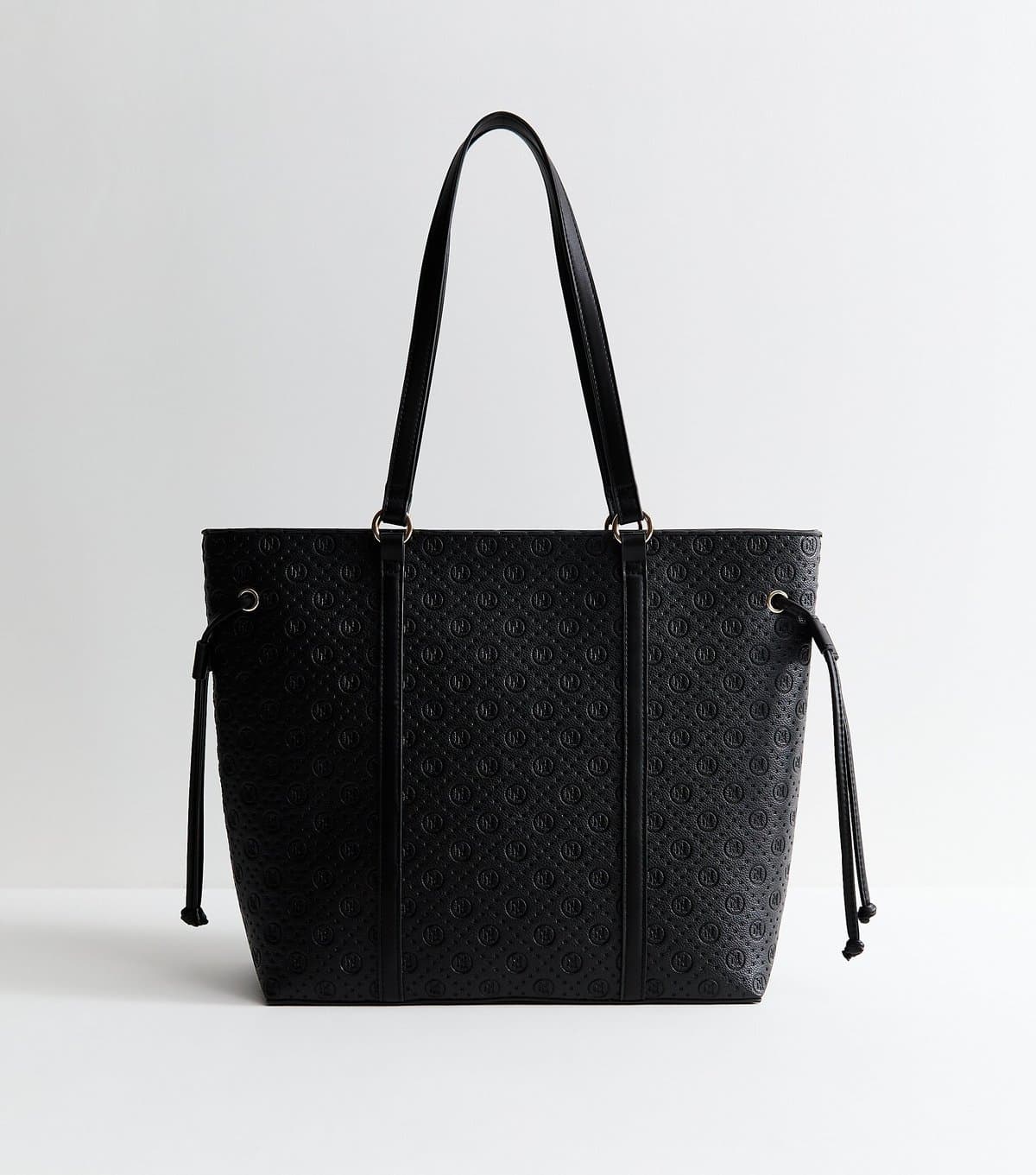 New Look Black Faux Leather Debossed Logo Tote Bag Vegan New Look