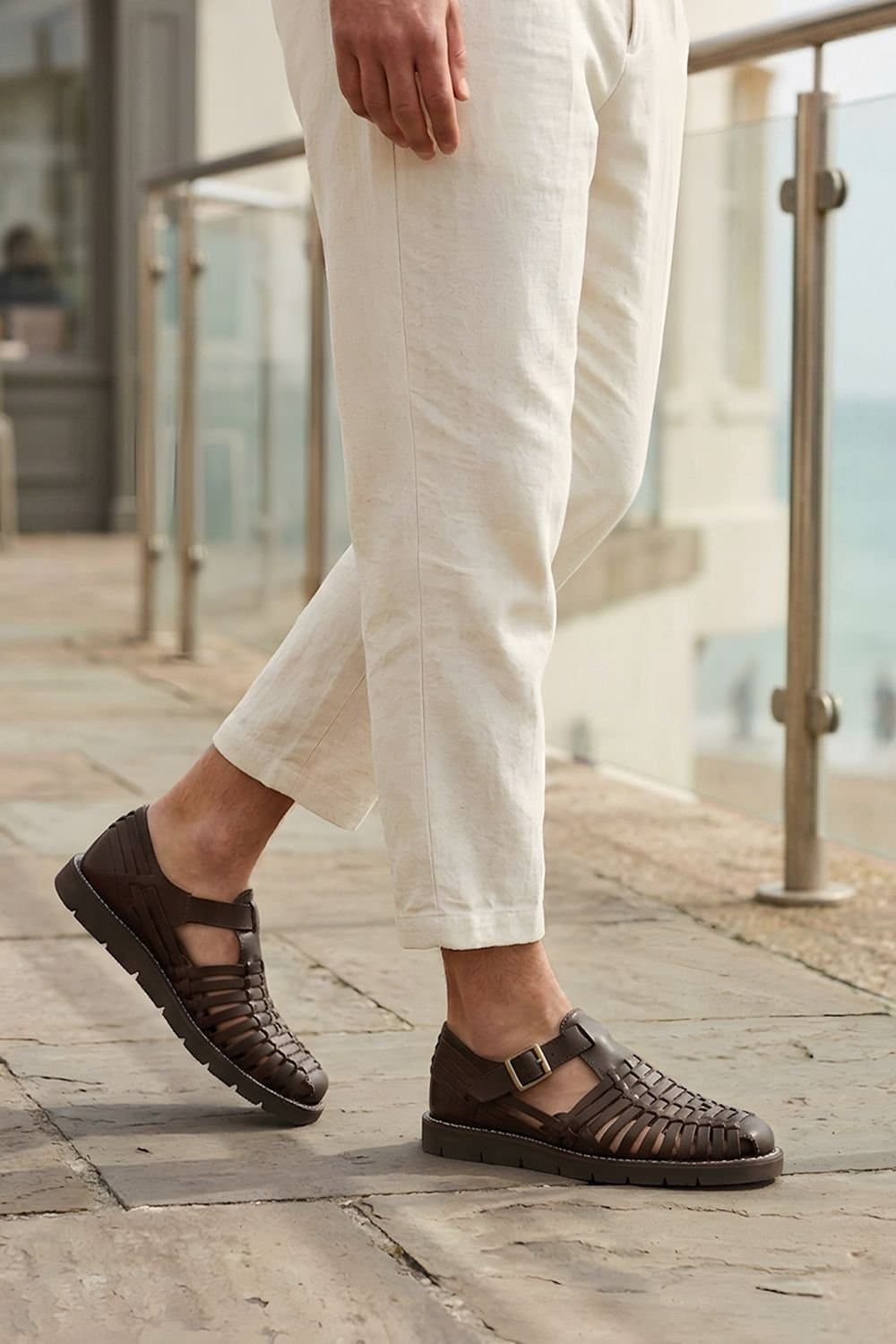 Leather Collection Leather Collection Dark Brown Leather Fisherman Sandals