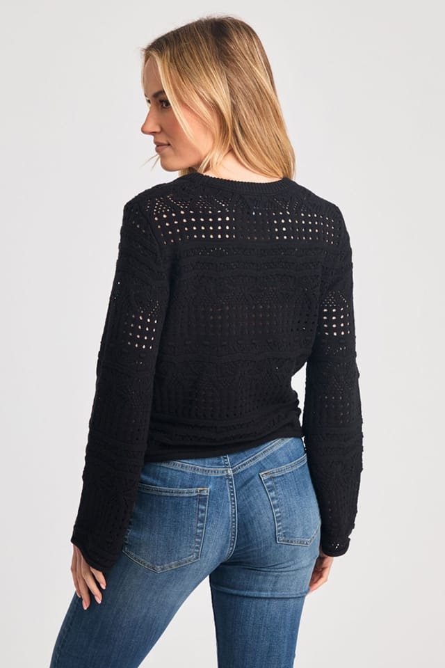 French Connection French Connection Women's Crew Neck Long Sleeve Crochet Bobble Knit Jumper in Black - 2