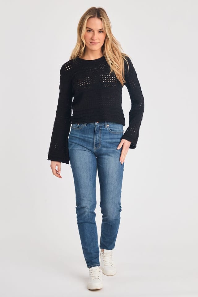 French Connection French Connection Women's Crew Neck Long Sleeve Crochet Bobble Knit Jumper in Black - 3