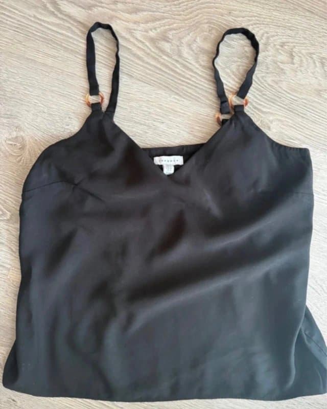 Topshop Topshop Tall Black Satin Cowl Neck Cami Top UK 14 Ring Straps Y2K Party Evening