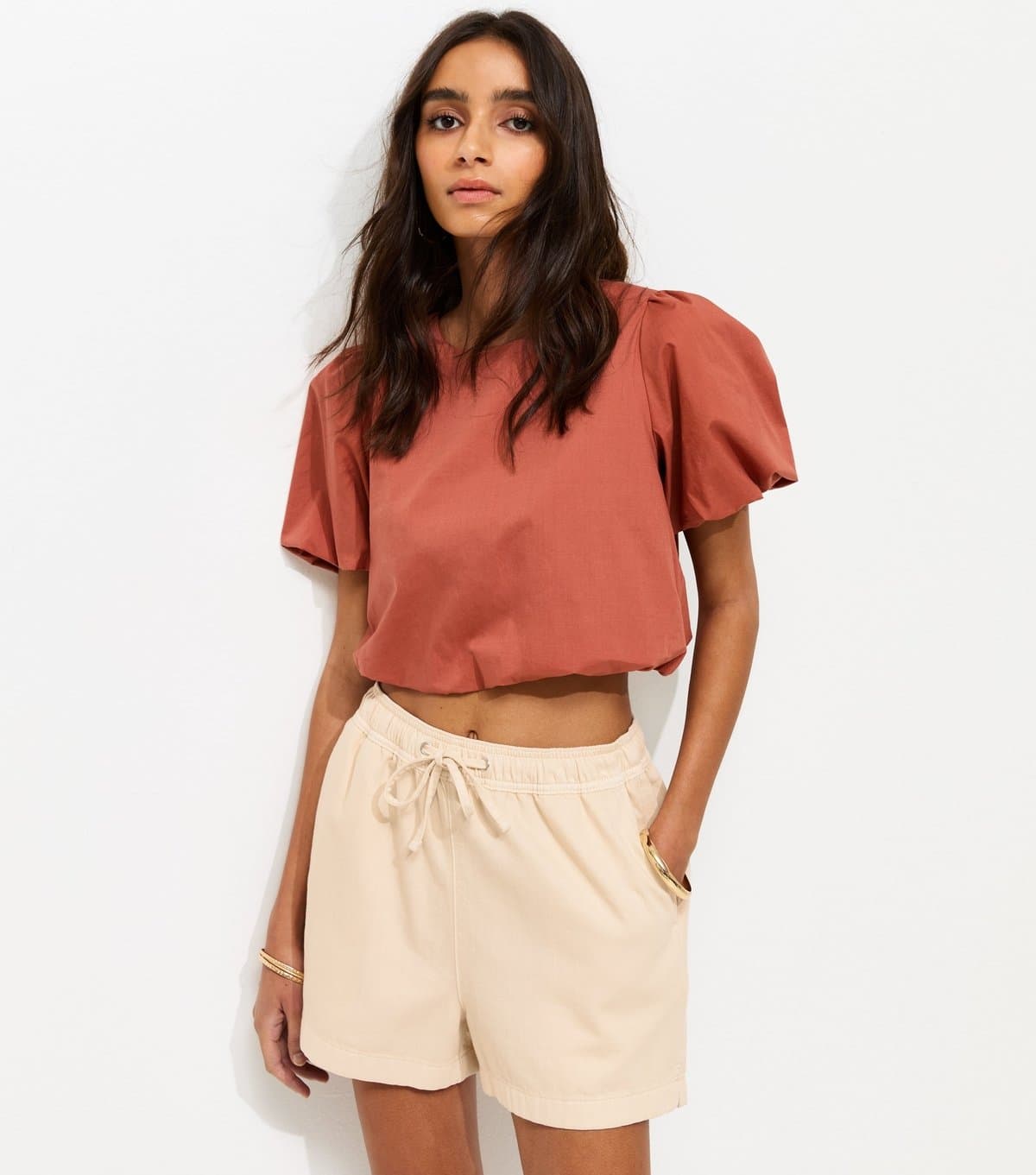 New Look Women's Stone Cotton Twill Pull On Drawstring Shorts New Look