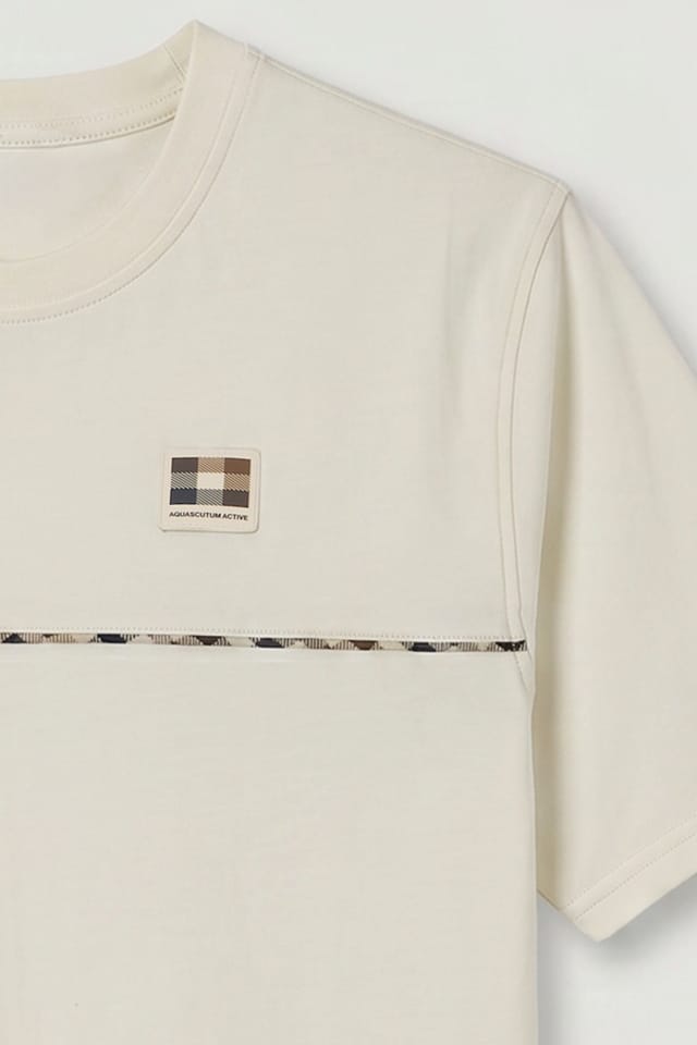 Aquascutum Aquascutum Men's Club Check Piping T-Shirt Old White - 2