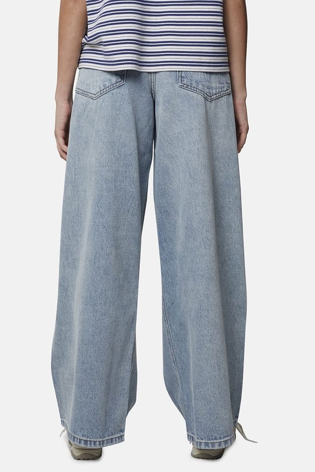 Good For Nothing Good For Nothing Women's Baggy Fit Denim Jean with Monogram Stitching in Blue - 2
