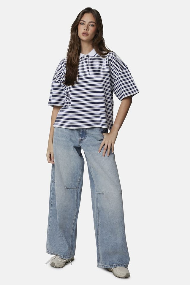 Good For Nothing Good For Nothing Women's Baggy Fit Denim Jean with Monogram Stitching in Blue - 3