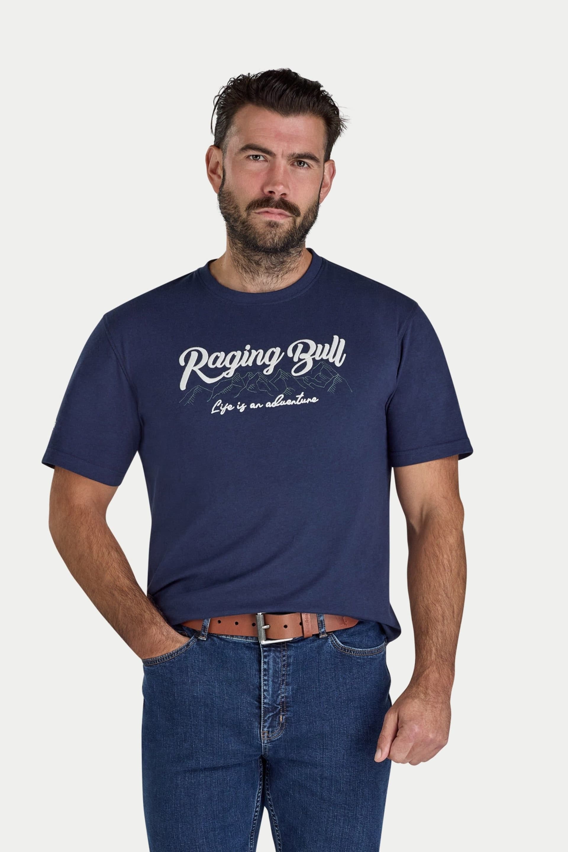 raging bull Raging Bull Men's Embroidered Mountains T-Shirt in Navy