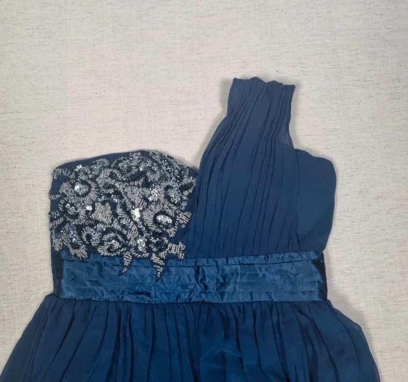 Quiz Quiz – Navy One-Shoulder Embellished Chiffon Dress – Size 12