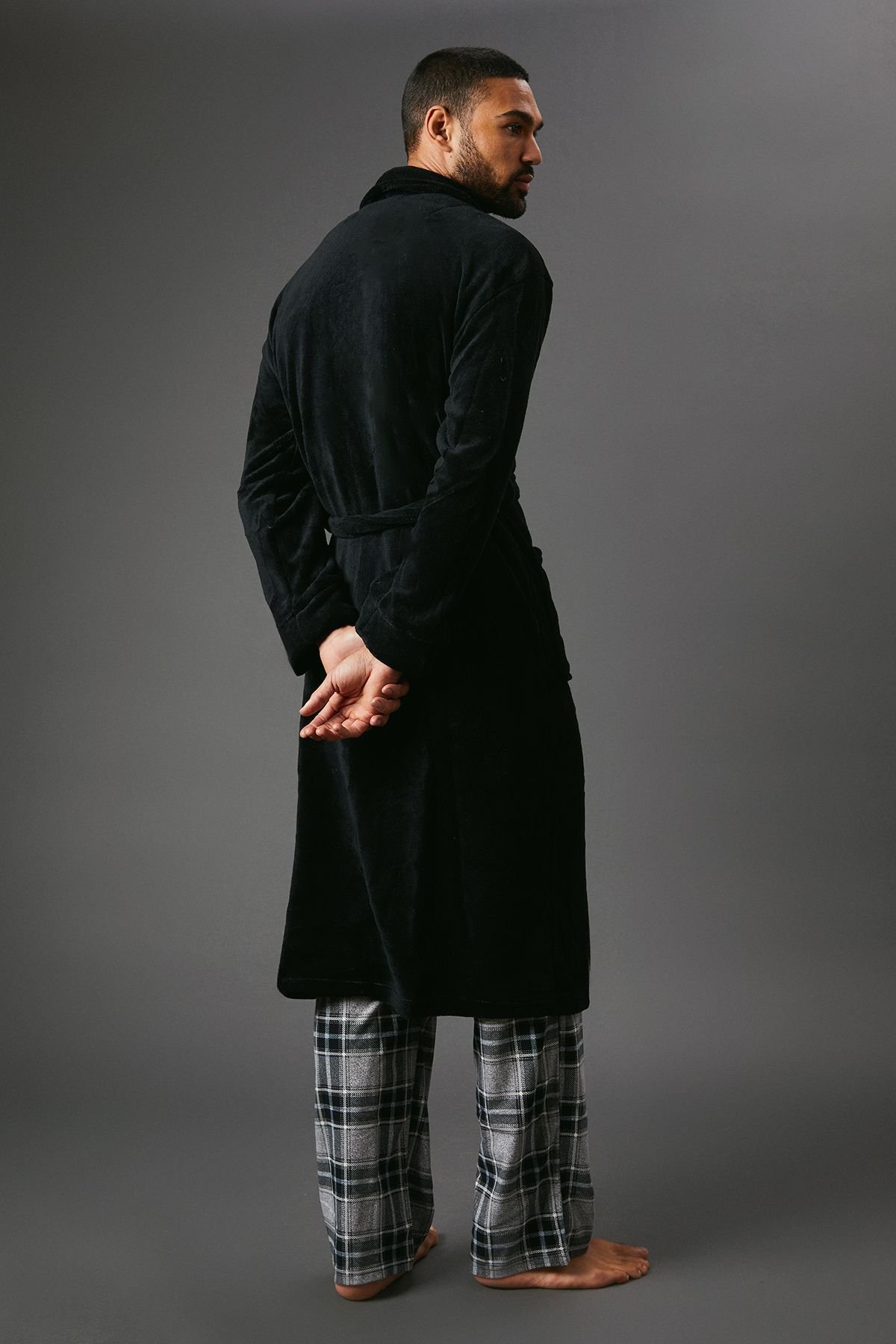 Maine Maine Men's Black Shawl Collar Dressing Gown - 3