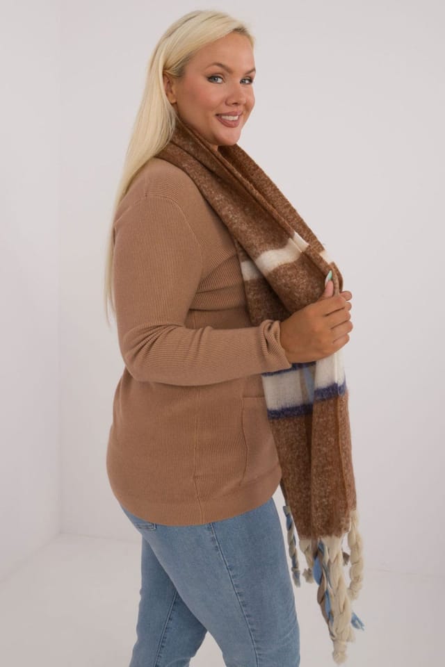 Love Lace Love Lace Women's Elegant Check Pattern Polyester Scarf with Tassels 180cm in Brown - 2