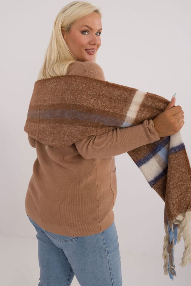 Love Lace Love Lace Women's Elegant Check Pattern Polyester Scarf with Tassels 180cm in Brown - 3