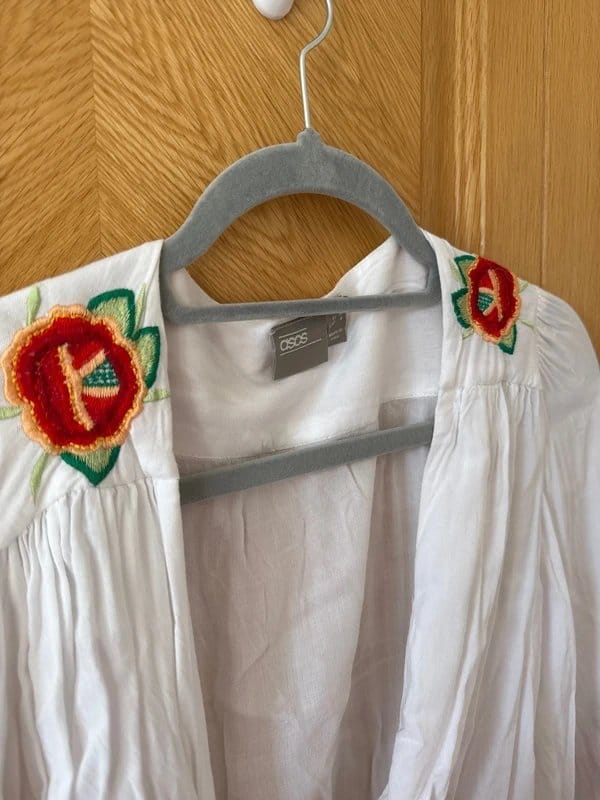 ASOS White Cropped Embroidered Blouse